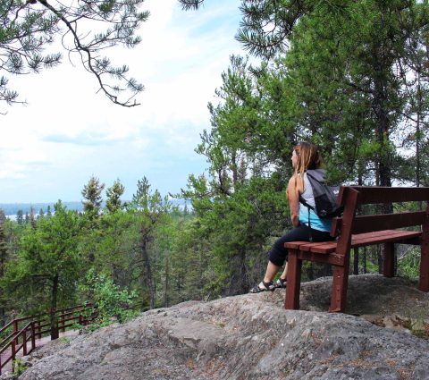 Looking over the valley along the hiking trail at Bakers Narrows Campground