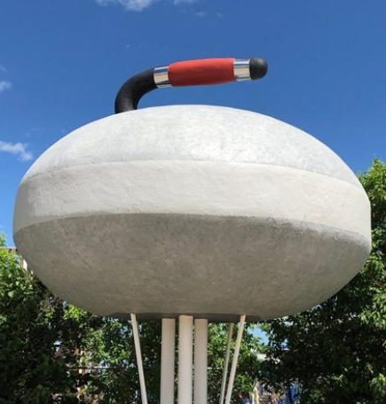 Roadside attraction in Arborg, Manitoba: World's largest curling rock.